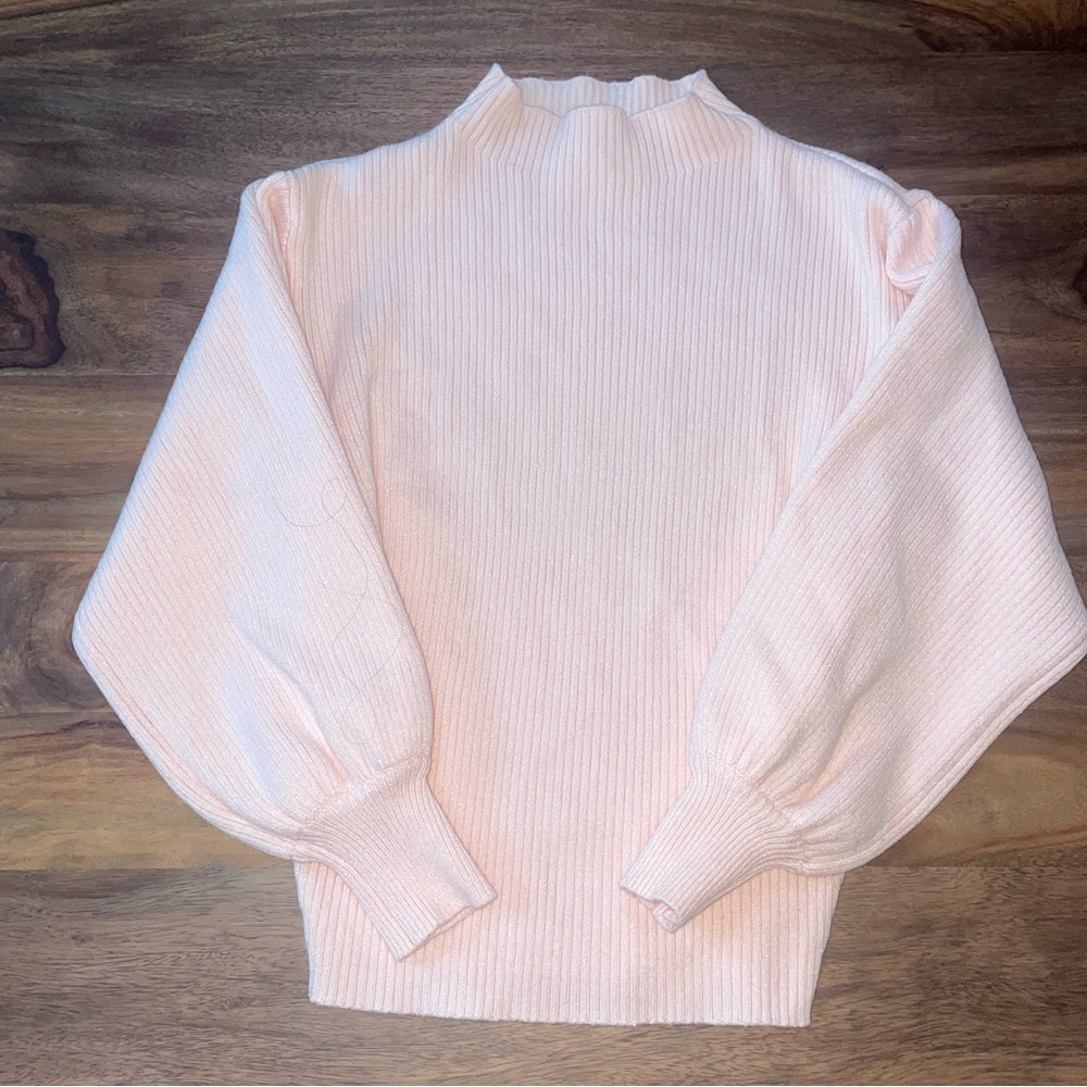 🩷 Soft Pink Mock Neck Ribbed Sweater Top